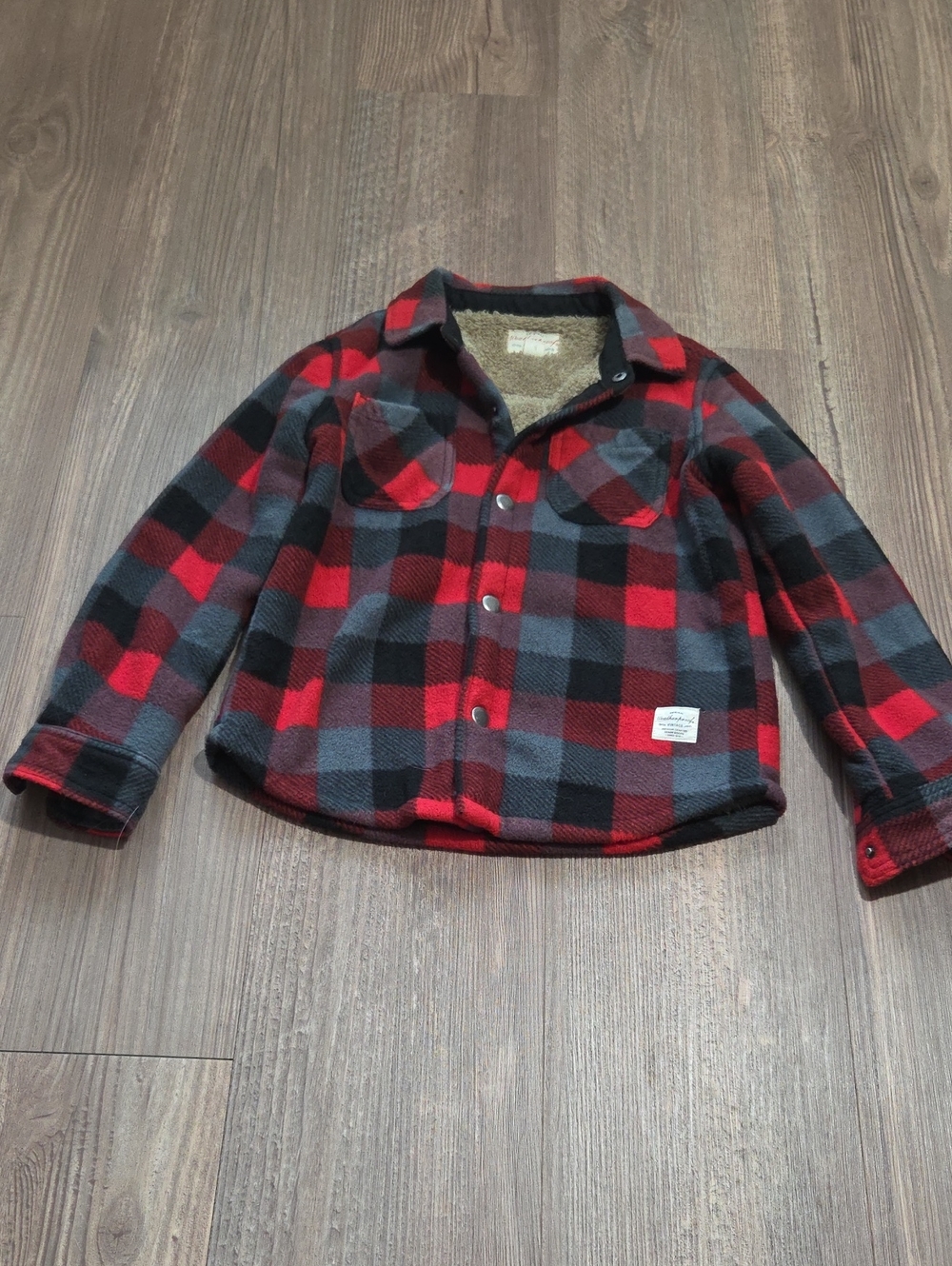 Kids Weatherproof Plaid Sherpa-Lined Button-Up Jacket